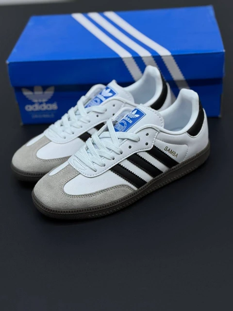 adidas-samba (2) کتونی آدیداس سامبا سفید مشکی با رویه چرم و زیره آدامسی