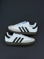 کتونی آدیداس سامبا سفید مشکی با رویه چرم و زیره آدامسی