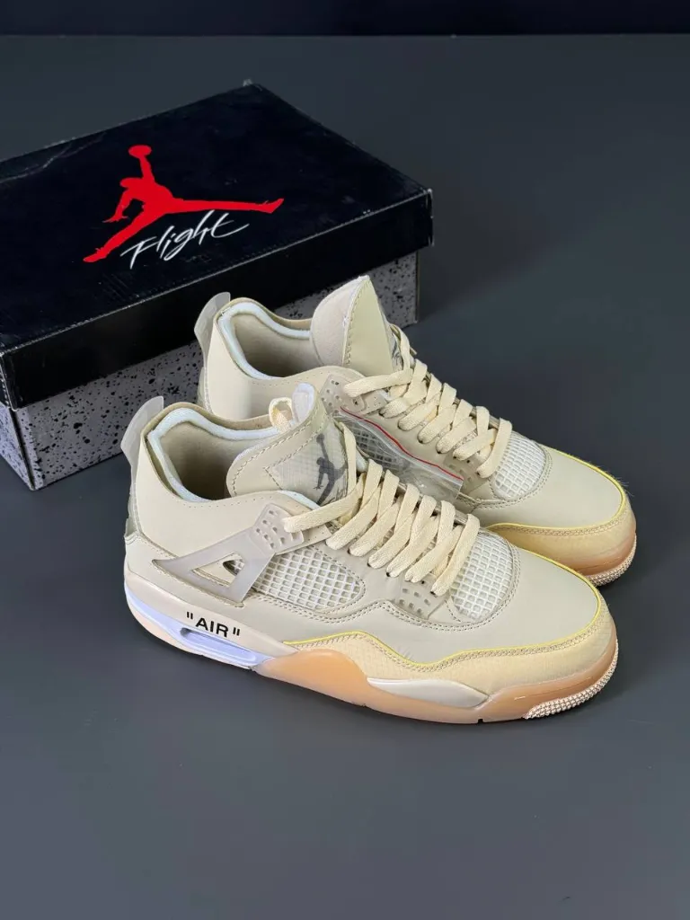 jordan4-off-white (6) کتونی ایر جردن 4 Off White کرمی با طراحی خاص و کیفیت استثنایی