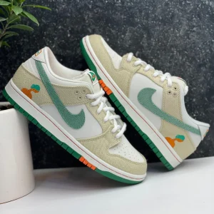 کتونی نایکی اس بی دانک جریوتس سبز و نارنجی با دو بند اضافی