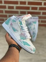 کتونی جردن ۱ لو سال اژدها با رویه چرم سفید و روکش سبز اژدهایی