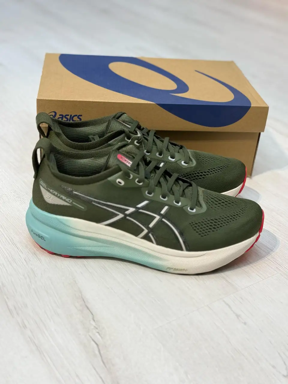 asics-gel-kahana31 (8) کتونی اسیکس ژل کایانو ۳۱ سبز مشکی با رویه مش و زیره PureGEL