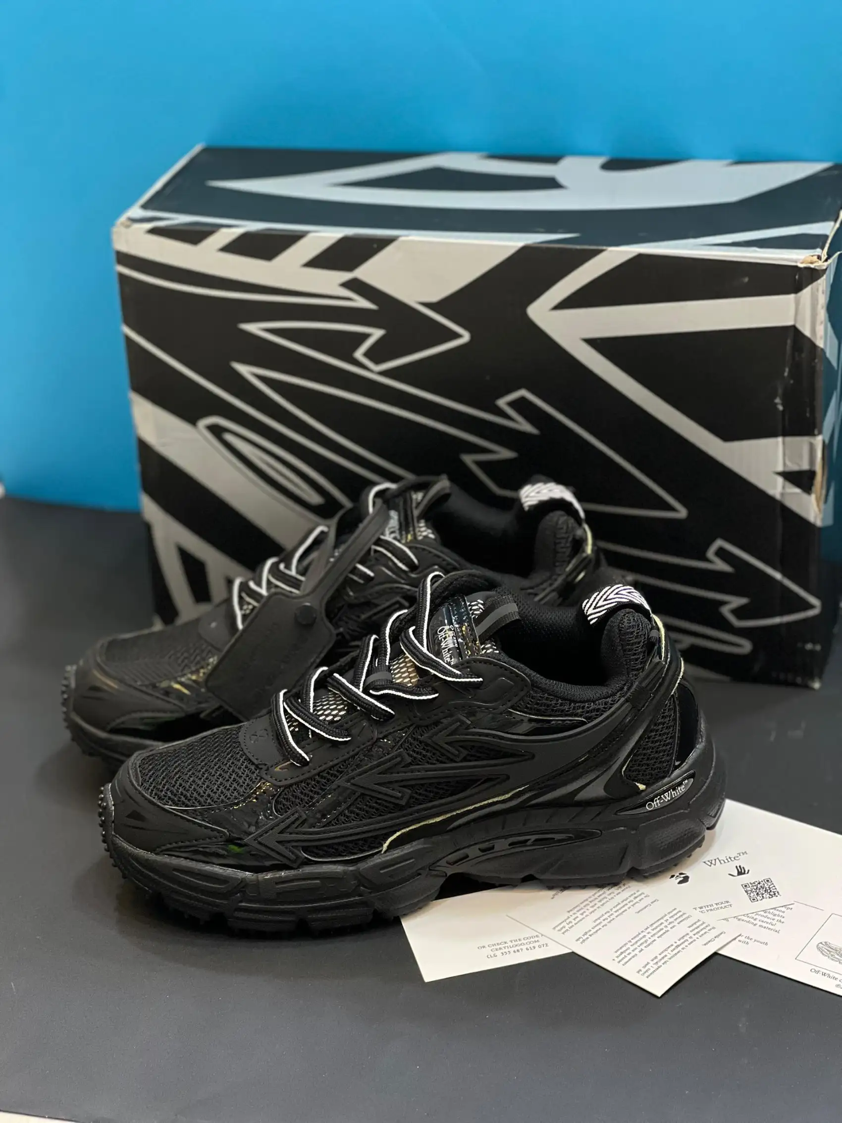 Off-White-Be-Right-Back (20) کتونی آف وایت بی رایت بک مشکی با مش، چرم مصنوعی